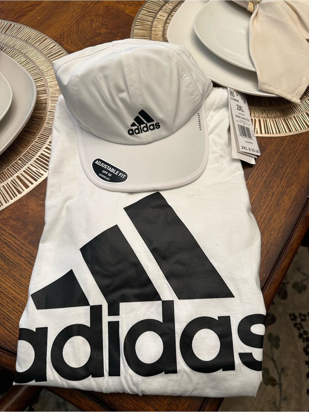 adidas White and Black Logo Tee with White adidas Cap